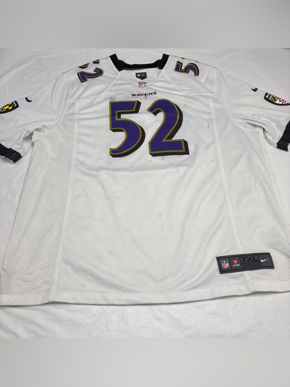 Nike BALTIMORE RAVENS NFL JERSEY #52 R. LEWIS Mens XXL White Stained